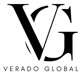 Logótipo minimalista com letras estilizadas VG acima do texto “Verado Global” em fonte moderna.